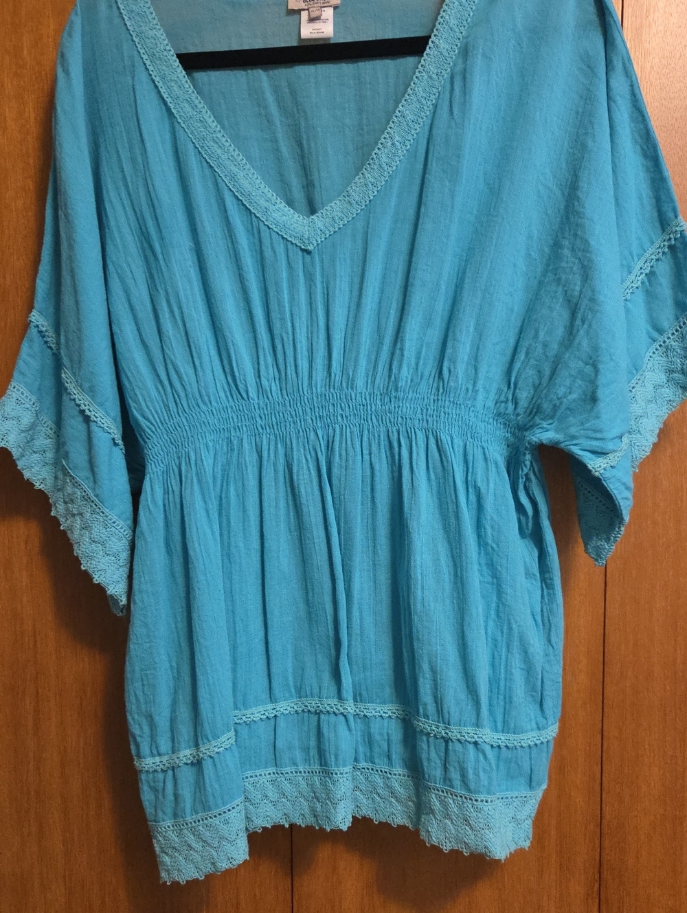 V-Neck Turquoise Lace-Trim Tunic Top